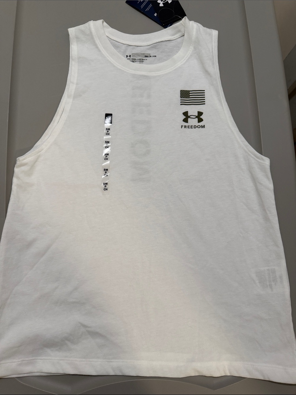 Under Armour White Freedom Sleeveless Athletic Tank